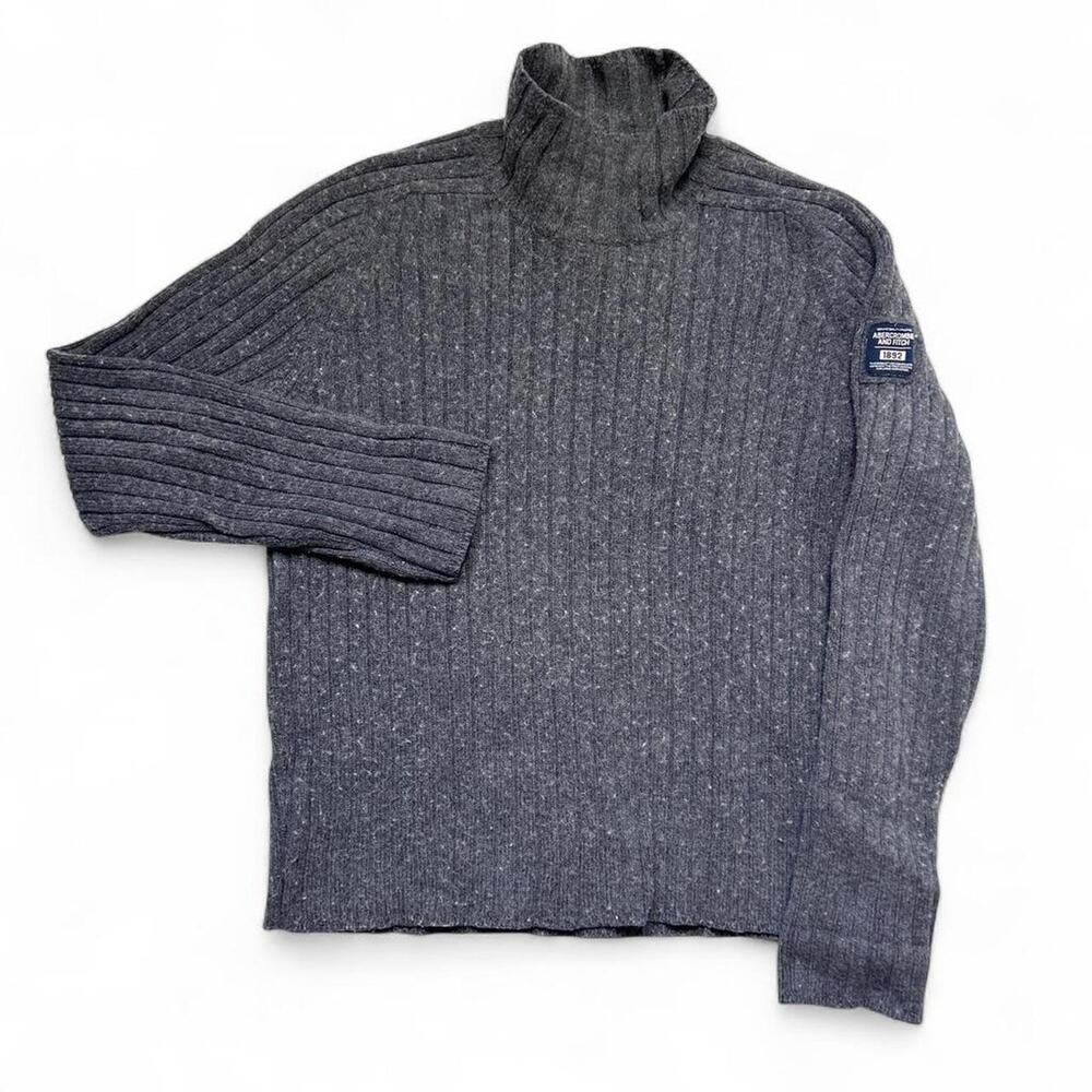 Abercrombie & Fitch Vintage Y2k Grey Wool Blend Ribbed Knit Turtleneck Sweater M
